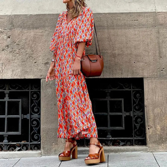 Catalina Short-sleeve Mid-length Boho Print Dress