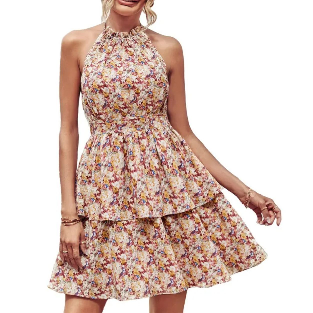 Layla Boho Halter Backless Ruffle Beach Dres