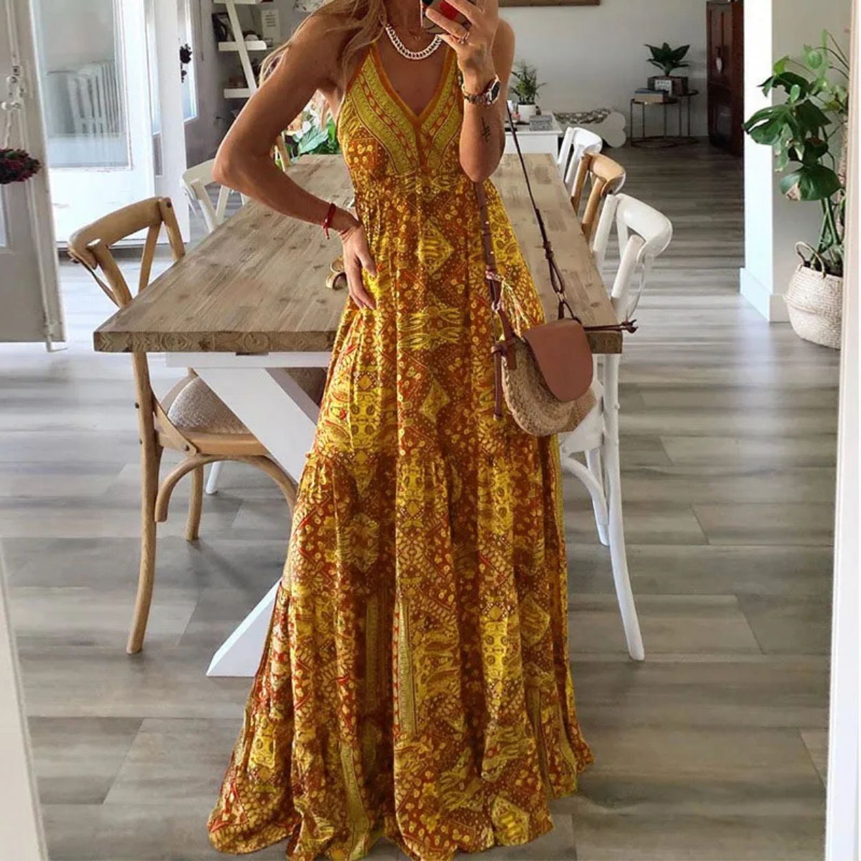 Valencia Strap Bohemian Print Dress