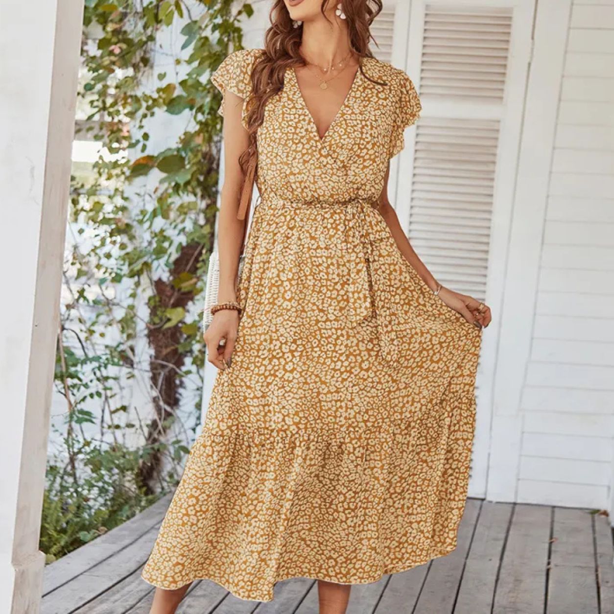 Capri Boho Floral Wrap Split Maxi Dress
