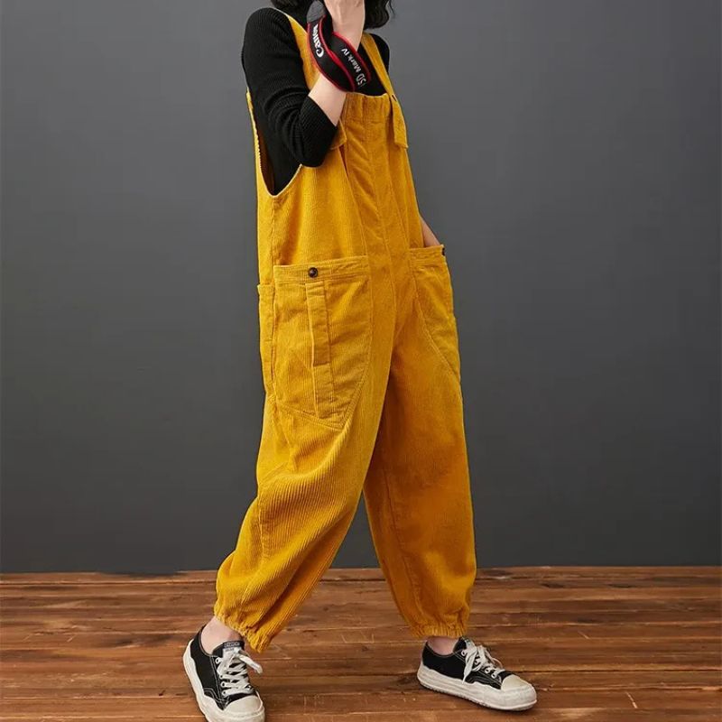 Alessandra | Corduroy Large Pocket Age Reduction Plus Size Overalls
