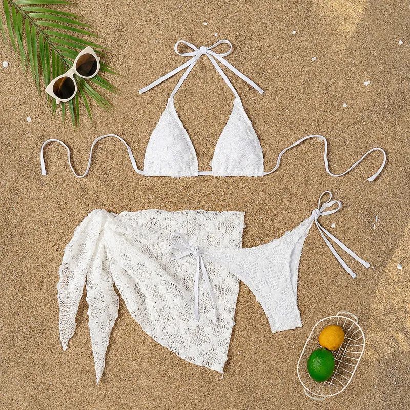 Alicia | Split Bikini Mesh Halter Bandage Swimsuit