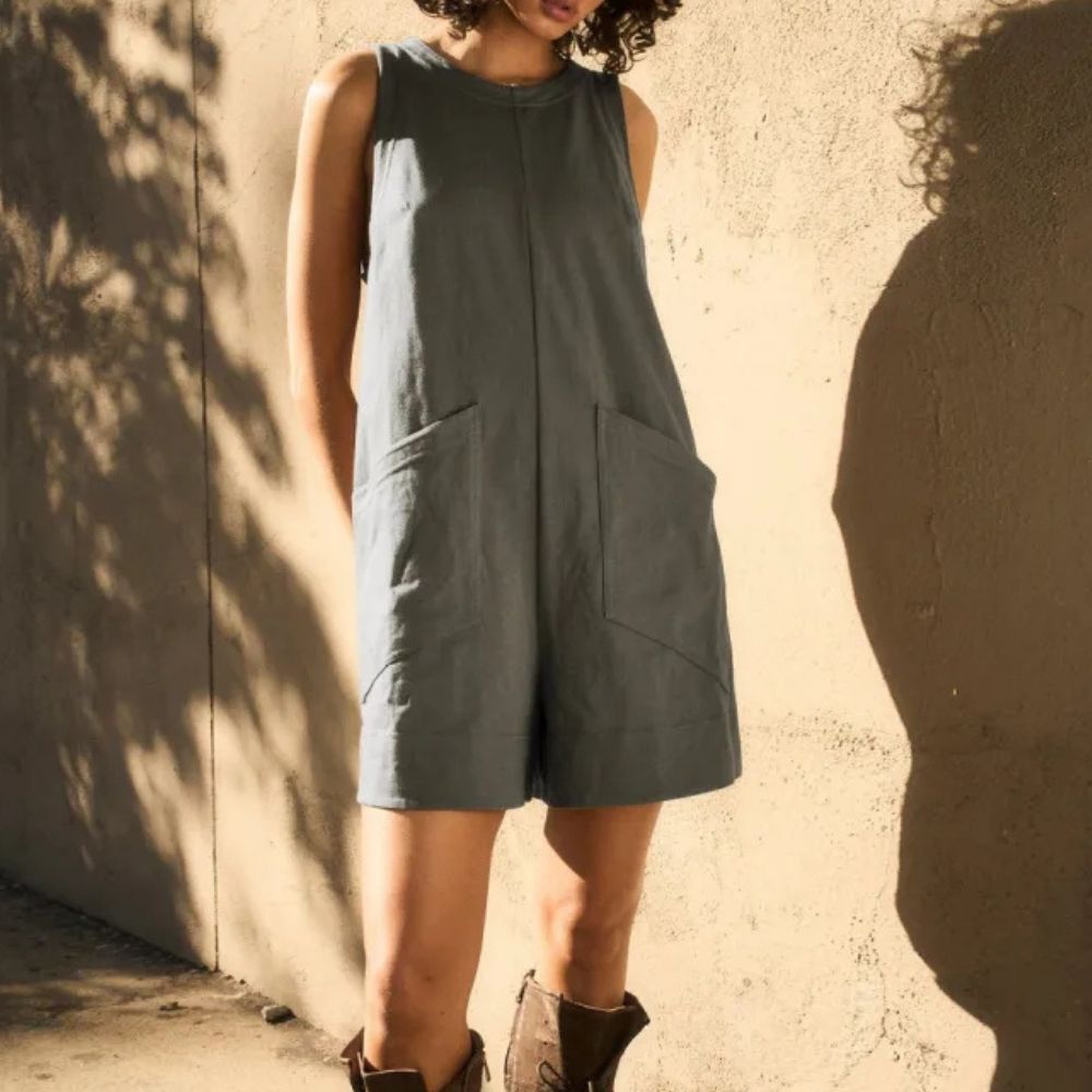 Chloe Solid Color Cargo Shorts Jumpsuit with Pockets
