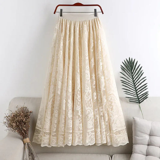 Ophelia Lace Pleated Midi Skirt