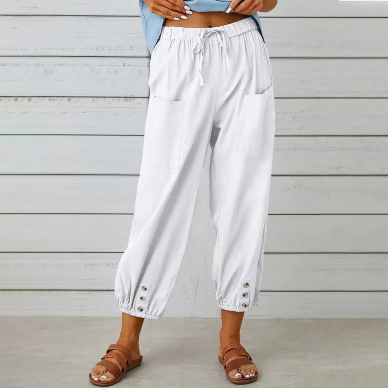 Brielle Cotton Linen Drawstring Trousers