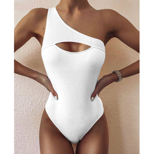 Audelia® | Bikini Solid Color One-Shoulder One-Piece Swimsuit Women