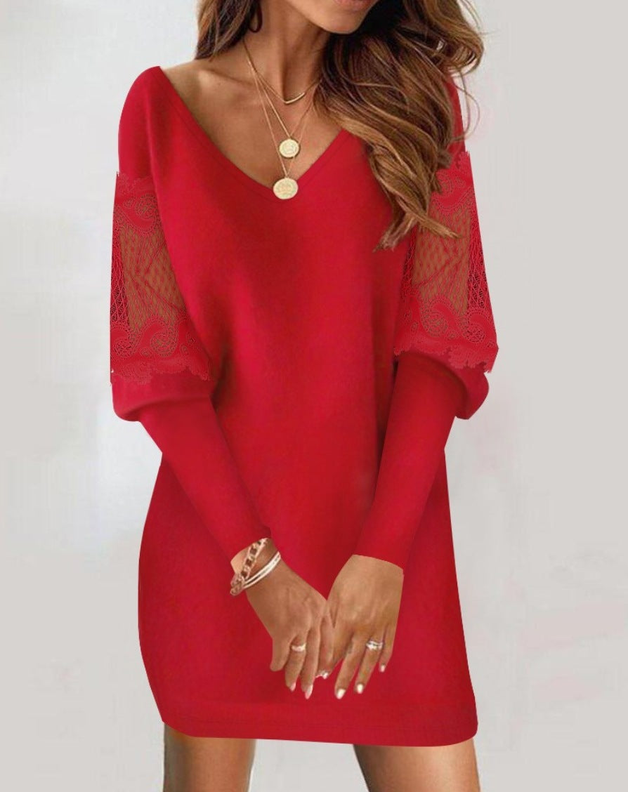 Taylor® | Patchwork Dress With Long Sleeves And V-Neck