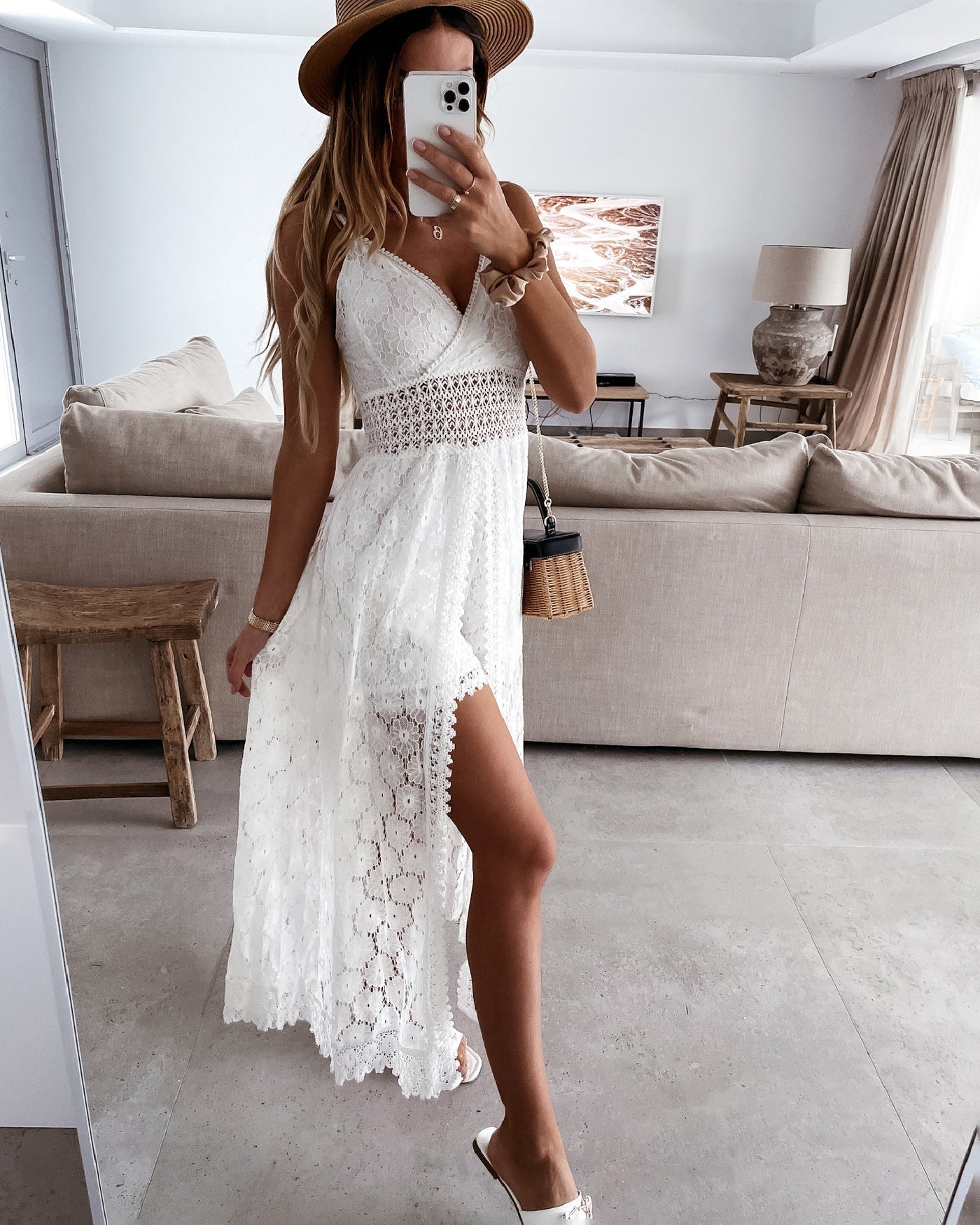 Selena® | Lace shorts dress with slit