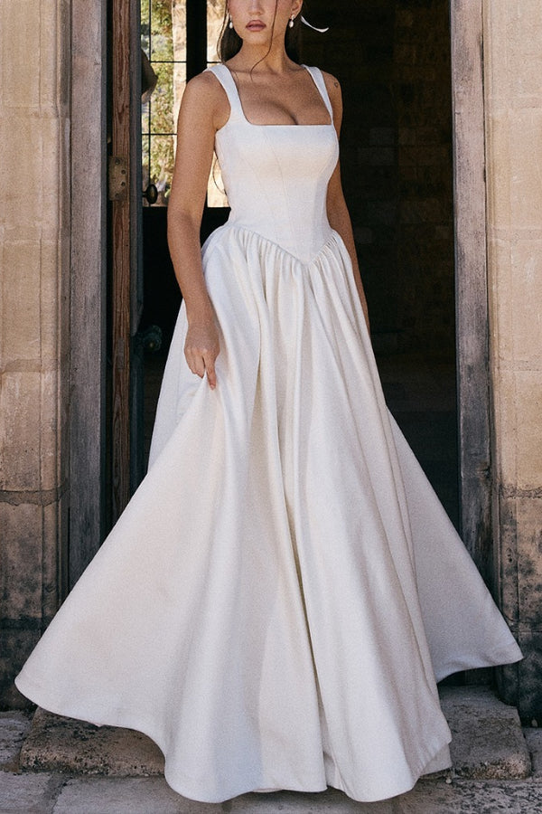 Kara® | Wide straps, corset, solid color maxi dresses, white