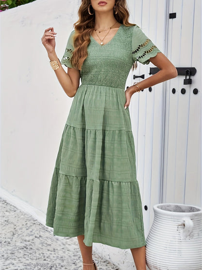 Cristina® | Elegant A-Line Short-Sleeved Lace Maxi Dress
