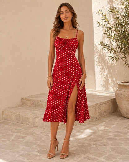 Laura Polka Split Midi Dress