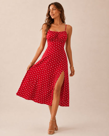 Laura Polka Split Midi Dress
