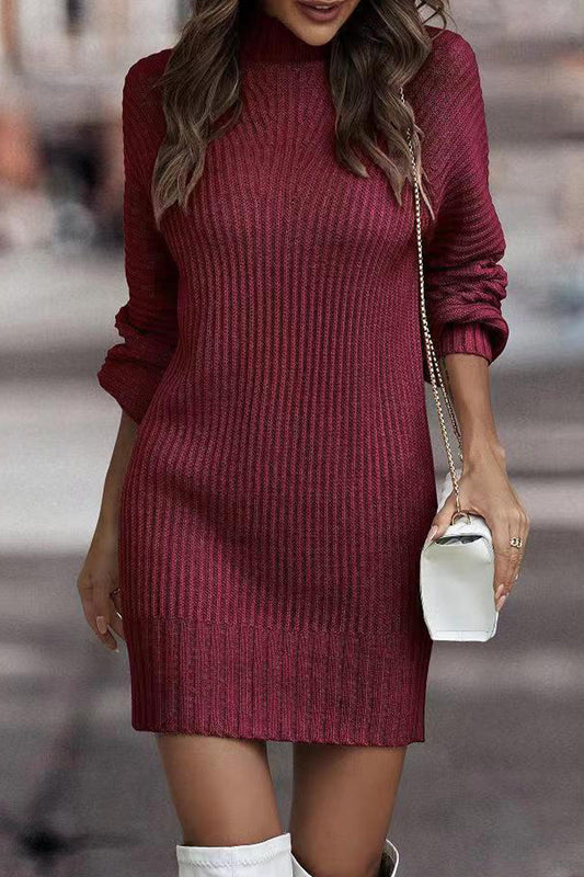 Sara | Casual solid patchwork dresses with turtleneck and one tier skirt