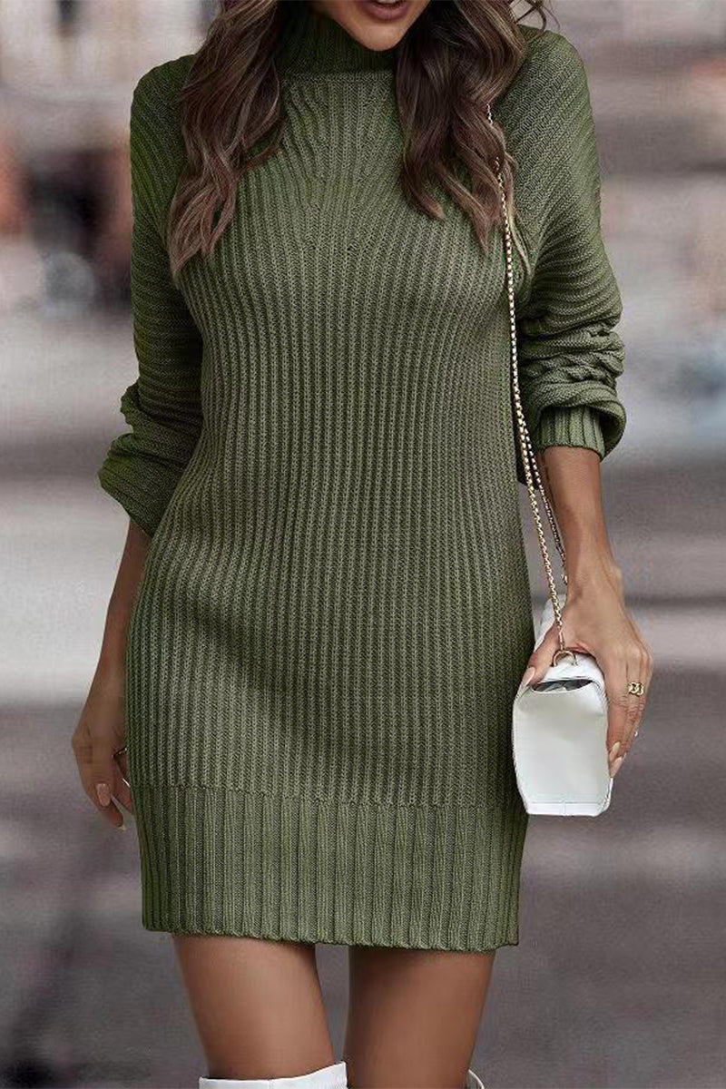 Sara | Casual solid patchwork dresses with turtleneck and one tier skirt