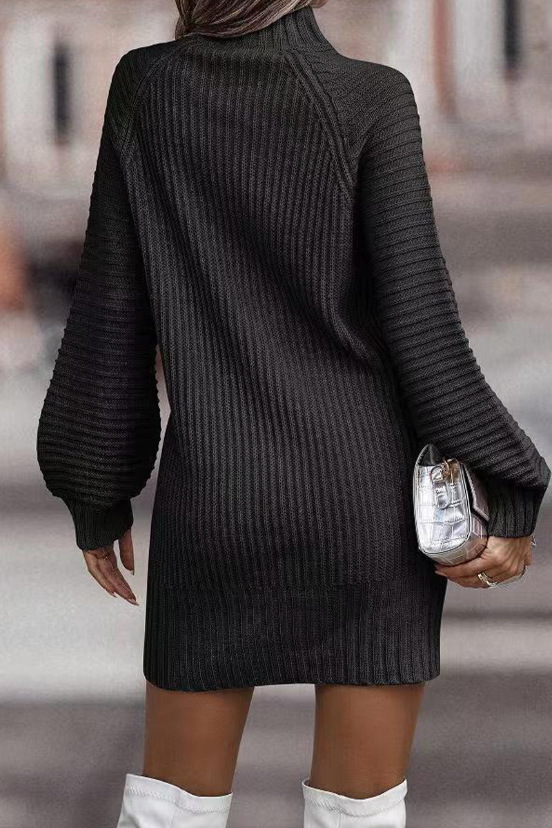 Sara | Casual solid patchwork dresses with turtleneck and one tier skirt