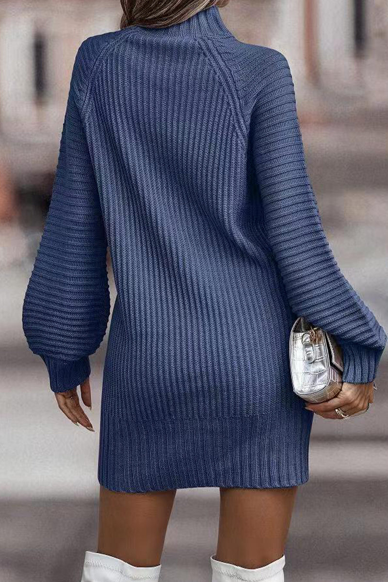 Sara | Casual solid patchwork dresses with turtleneck and one tier skirt