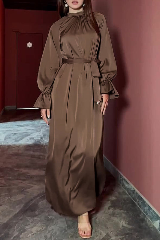 Ainhoa | Elegant solid color bandage dresses with half turtleneck and A-line