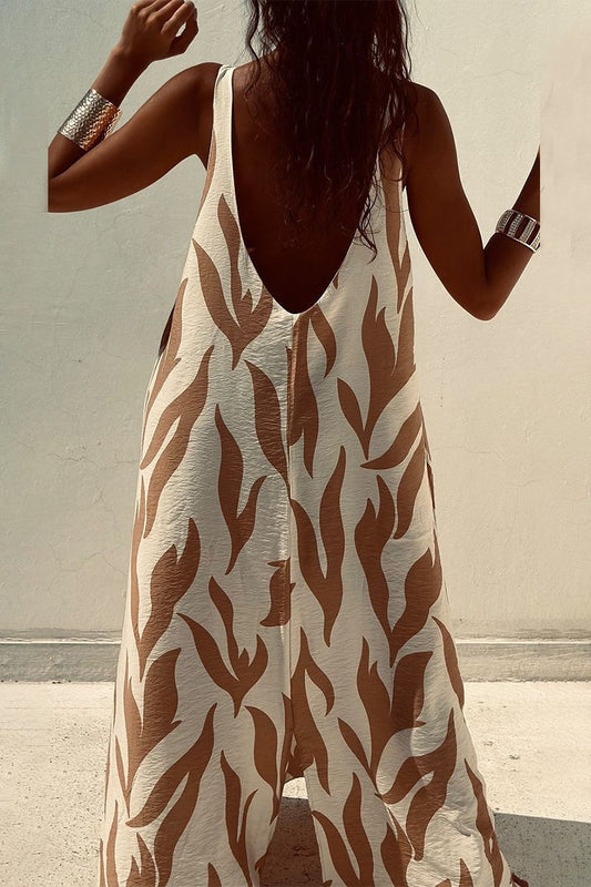 Iliana® | Casual geometric print backless sleeveless dresses with O-neck