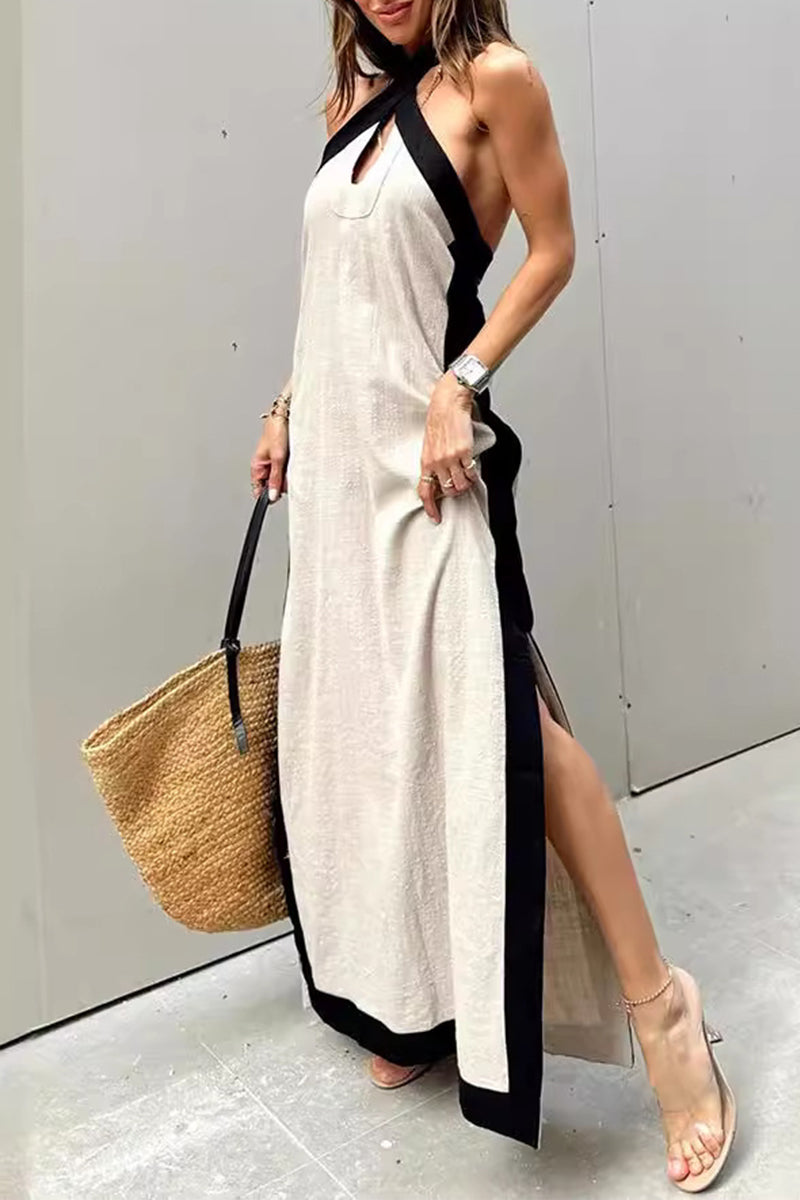 Abigail® | Casual Solid Color Sleeveless Dresses with Contrast Slit and Halter (3 Colors)