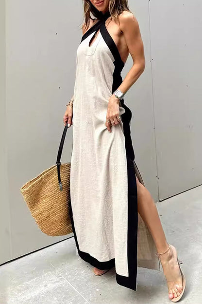 Abigail® | Casual Solid Color Sleeveless Dresses with Contrast Slit and Halter (3 Colors)