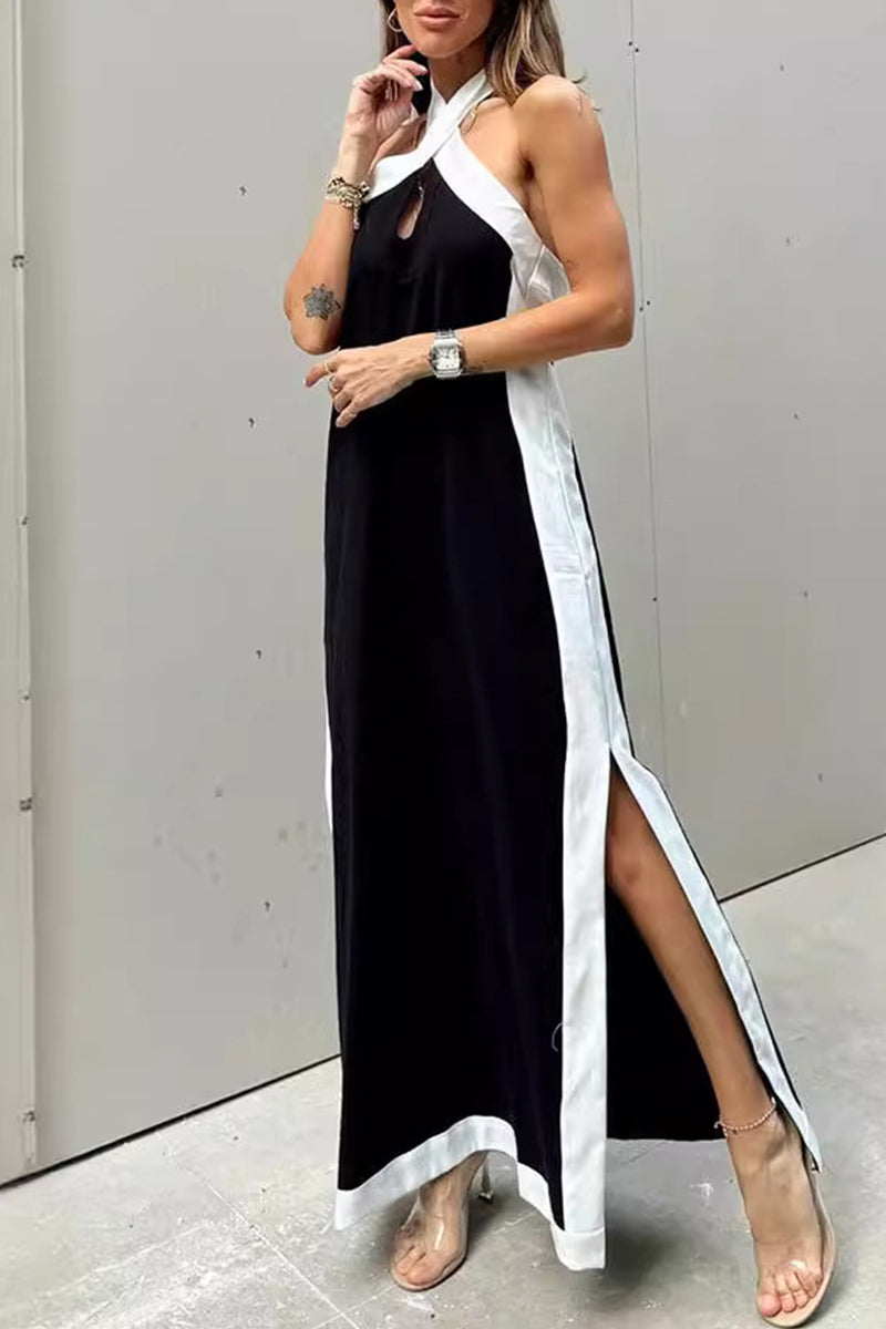 Abigail® | Casual Solid Color Sleeveless Dresses with Contrast Slit and Halter (3 Colors)
