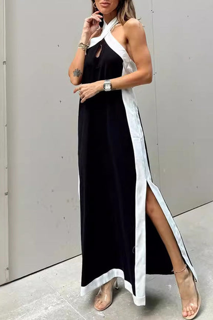 Abigail® | Casual Solid Color Sleeveless Dresses with Contrast Slit and Halter (3 Colors)