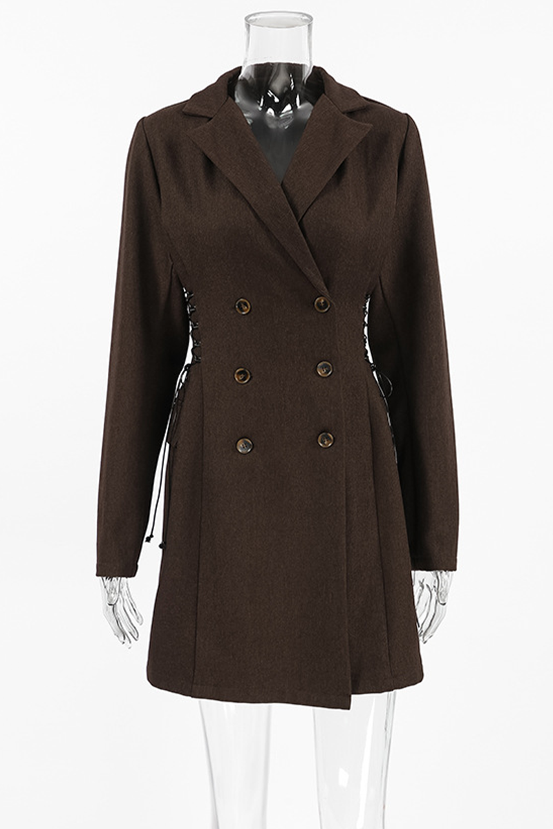 Ina | Daily elegant suit dresses with button and strap design and turn-down collar