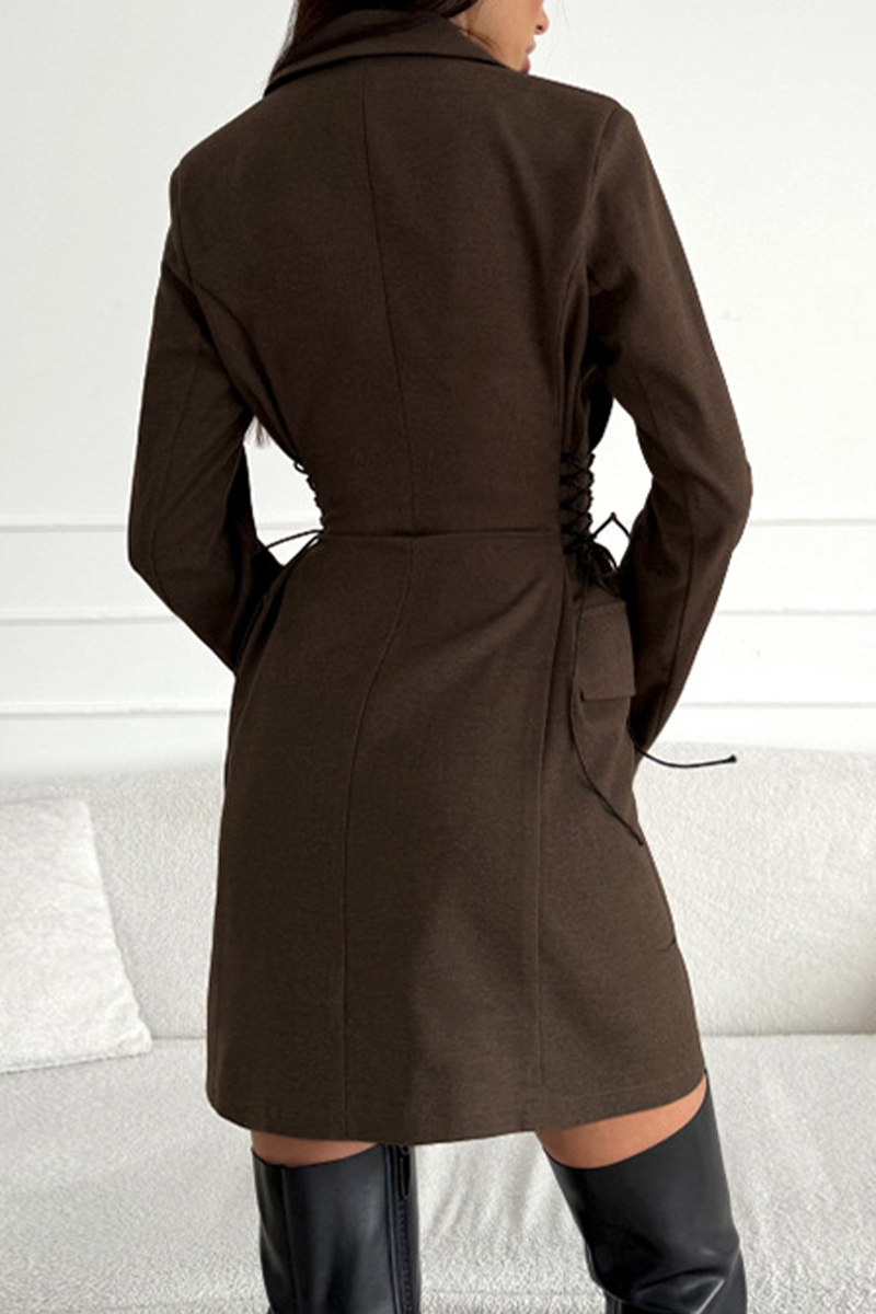 Ina | Daily elegant suit dresses with button and strap design and turn-down collar
