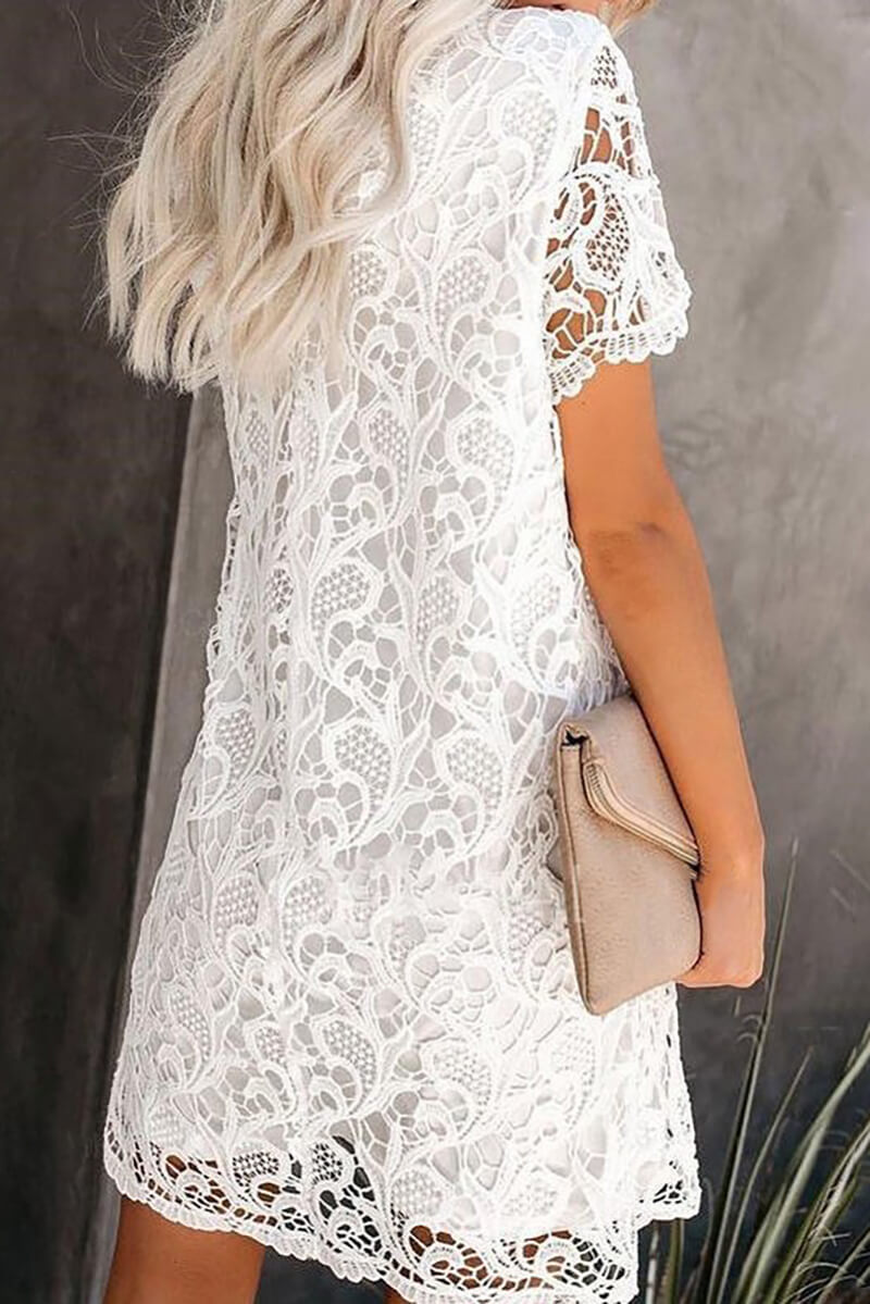 Esther® | Short white lace dress with short sleeves