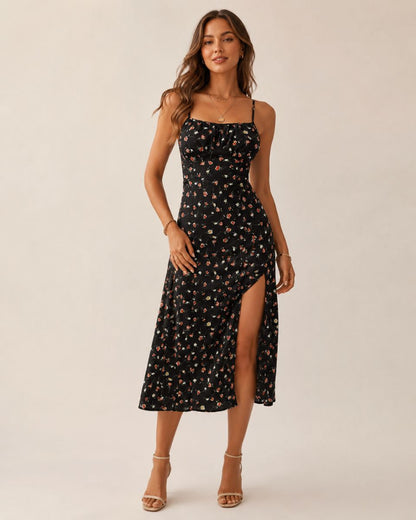 Laura Polka Split Midi Dress