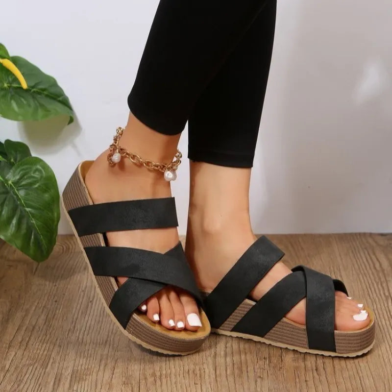 Amara | Women’s Cross-Strap Flat Sandals — Black