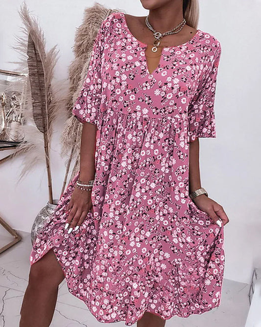Victoria® | Elegant Half-Sleeved Dress Made Of Floral Cotton Material