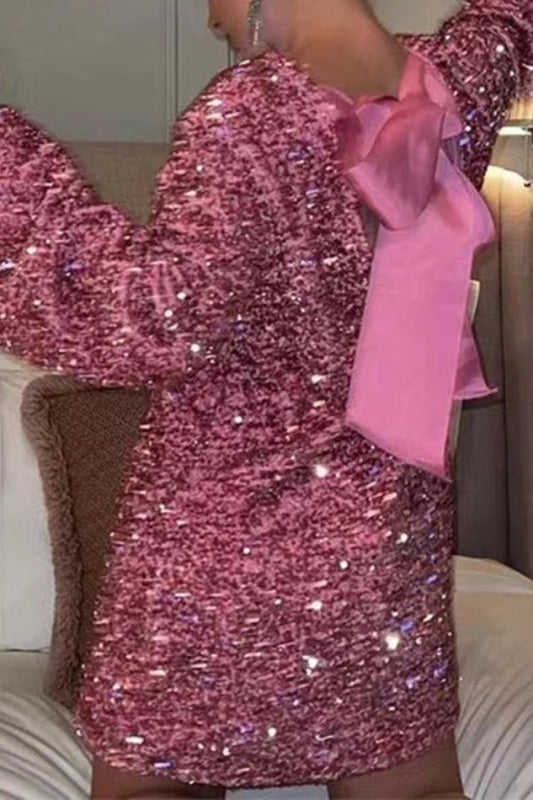 Mia® | Long sleeve party dress with sequins and bow at the back