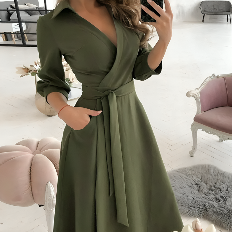 Sofia® | Elegant long-sleeved dress with a V-neck