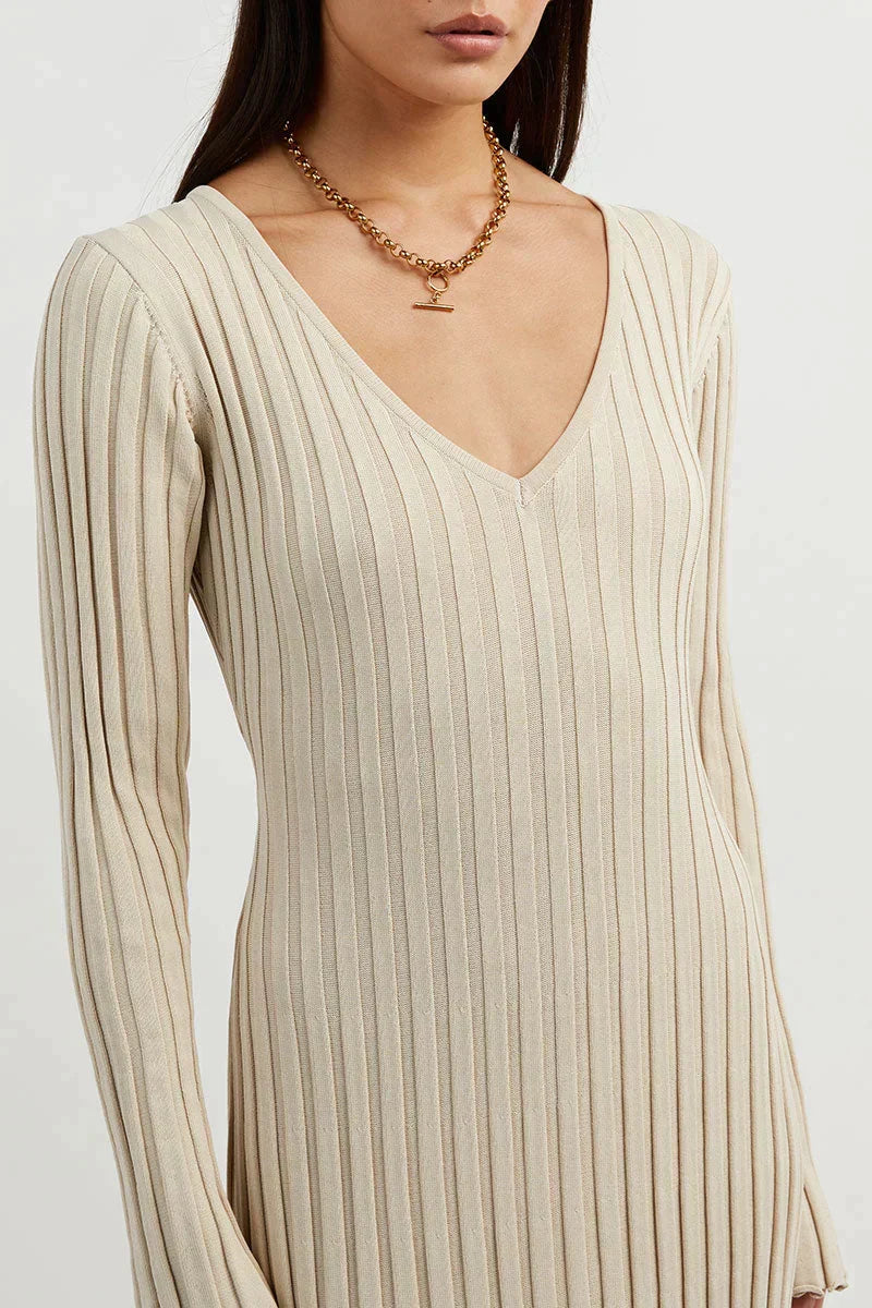 Luisa® | Knitted Midi Dress With V-Neck And Sleeves