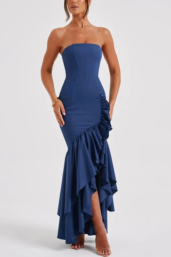 Lindsay® | Sexy off-shoulder maxi dress with a slim fit and irregular hem