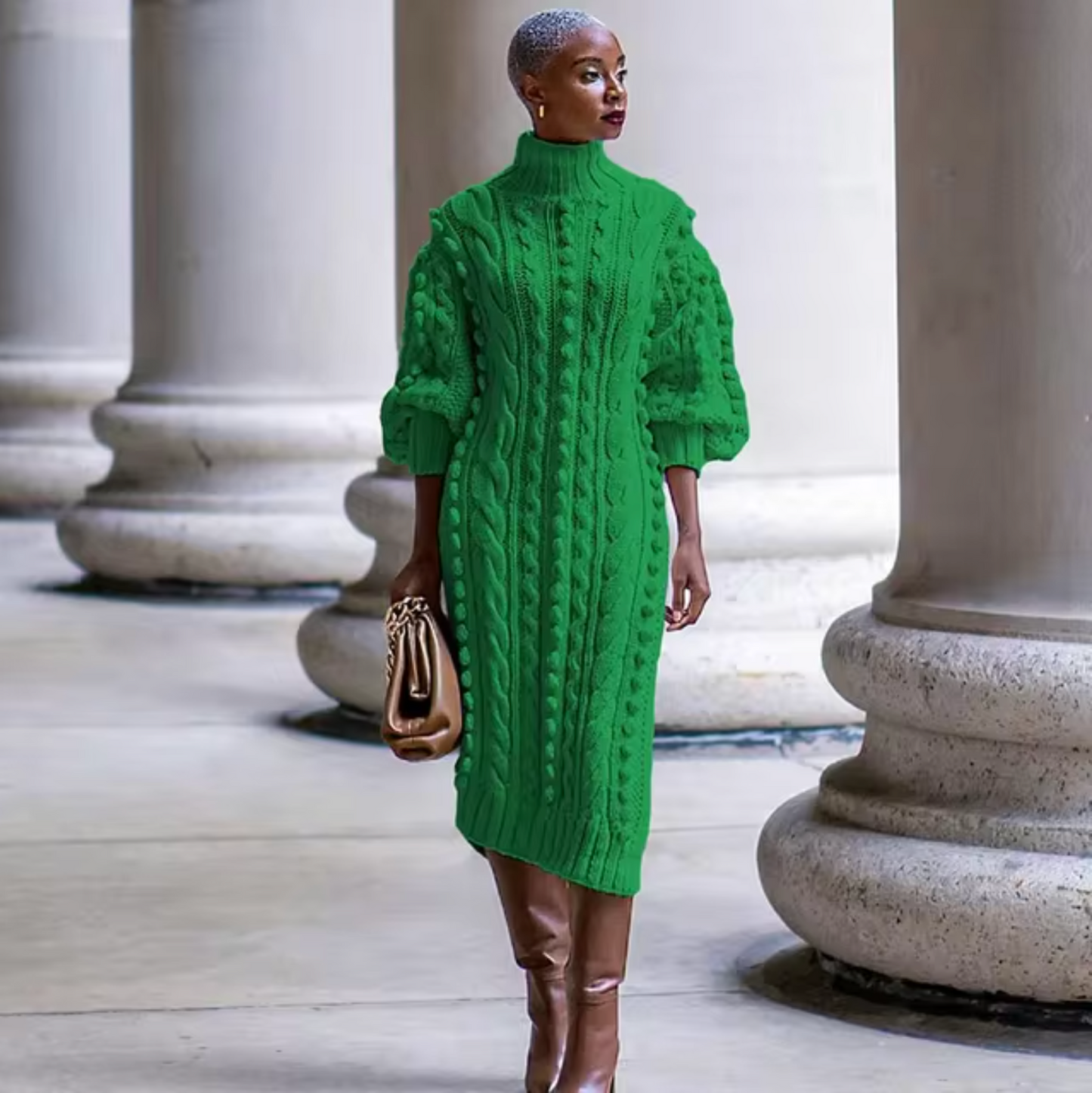 Mariana | High-neck rib-knit midi dress
