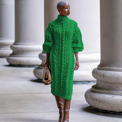 Mariana | High-neck rib-knit midi dress