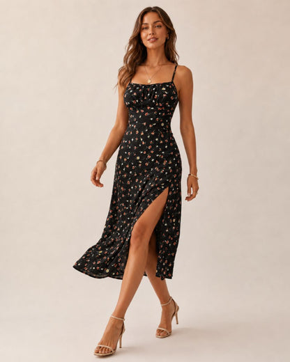 Laura Polka Split Midi Dress