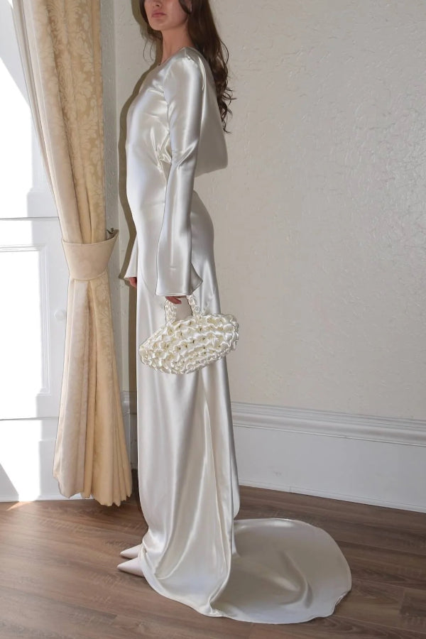 Robyn® | Pearl Eden maxi dress with an open cowl neckline and satin back