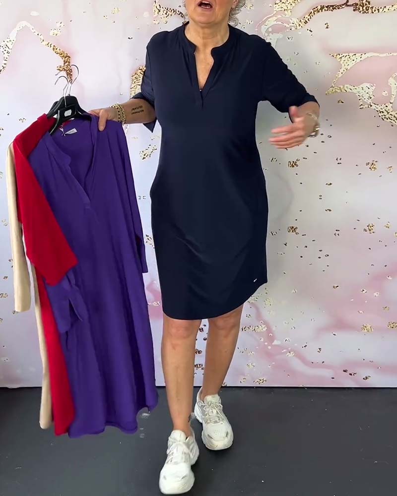 Leila® | Simple V-Neck Dress