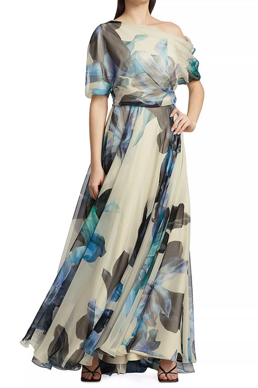 Sandy® | Unique printed bohemian short sleeve one shoulder maxi dress