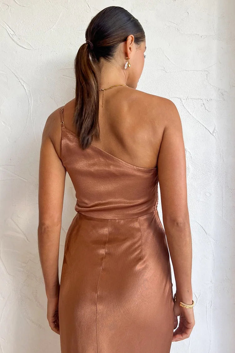Regina® | One shoulder ruched evening dress with high slit and cami maxi dress