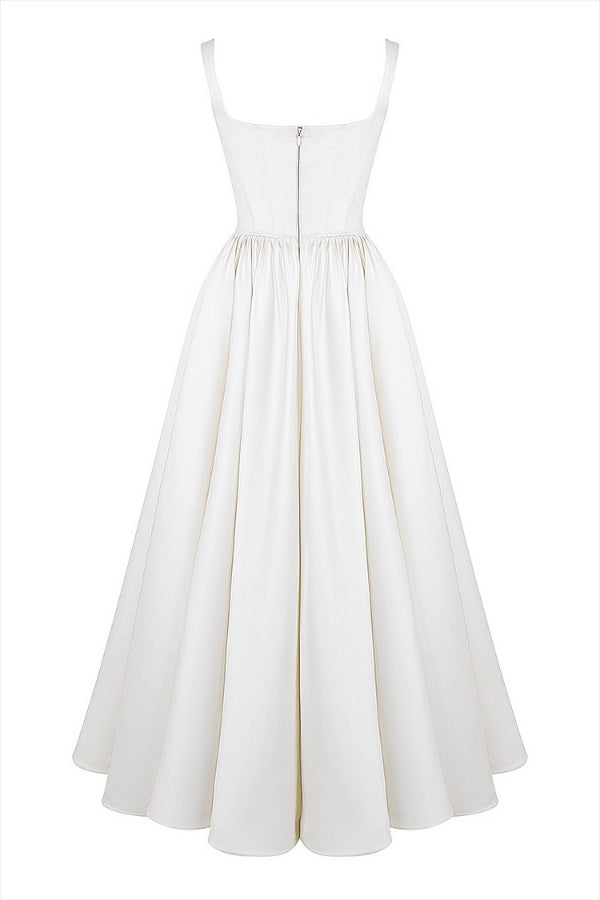 Kara® | Wide straps, corset, solid color maxi dresses, white