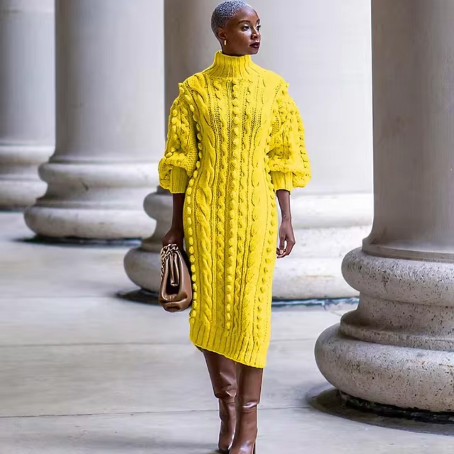 Mariana | High-neck rib-knit midi dress