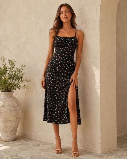 Laura Polka Split Midi Dress