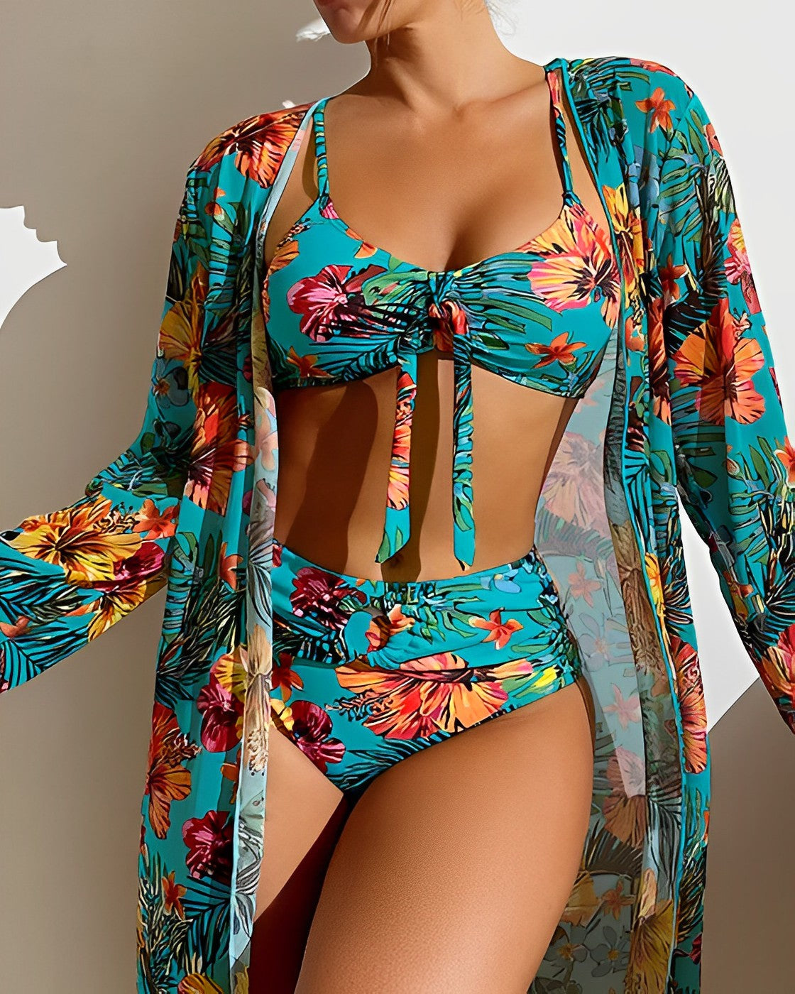 Azucena® | Tropical Print Cover Up Bikini Set