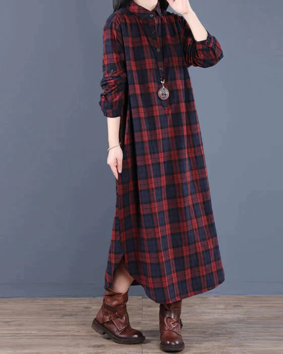 Esther® | Dress long sleeve checked shirt dress