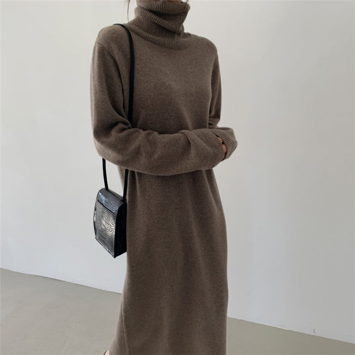 Alba® | Warm sweater dress with long sleeves and stand-up collar