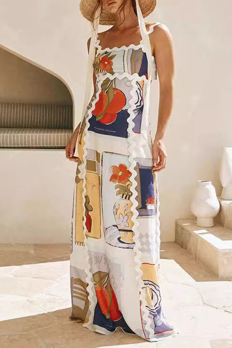 Belinda® | Casual vintage geometric print dresses, ripple patchwork print